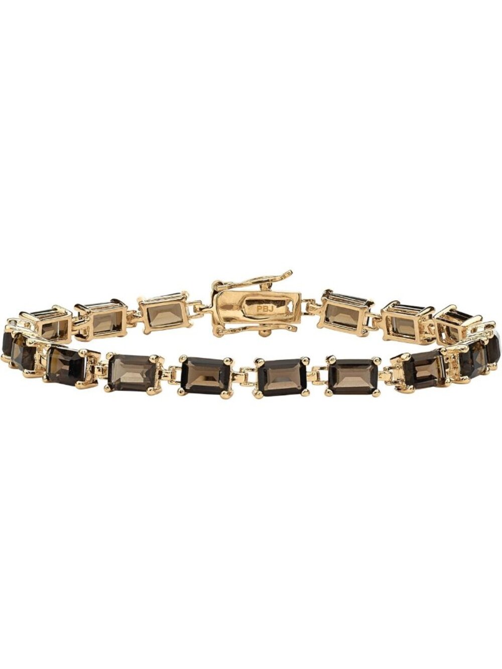 Elegant Yellow Gold-Plated Emerald Cut Smoky Quartz Tennis Bracelet, 7.25